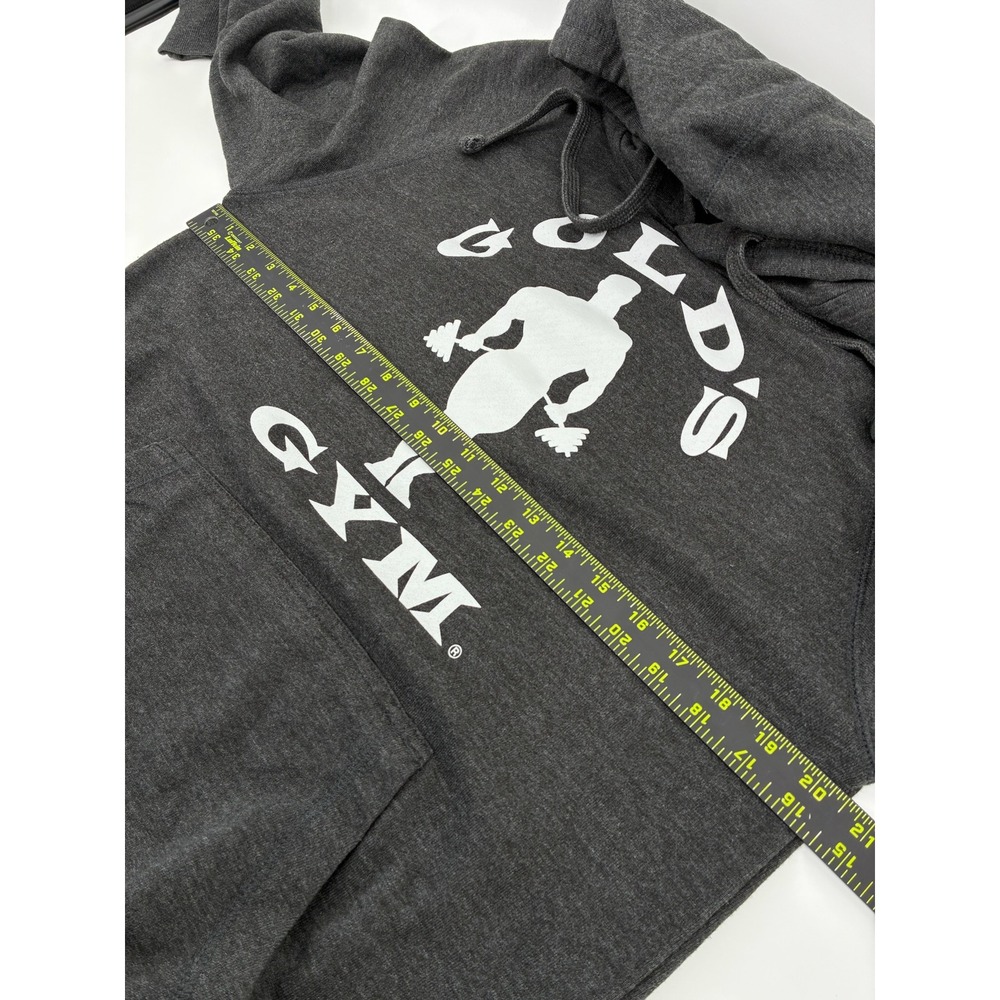 Golds Gym Mens Medium Hoodie Charcoal Gray Raglan Logo Pullover Sweatshirt M - Picture 7 of 7